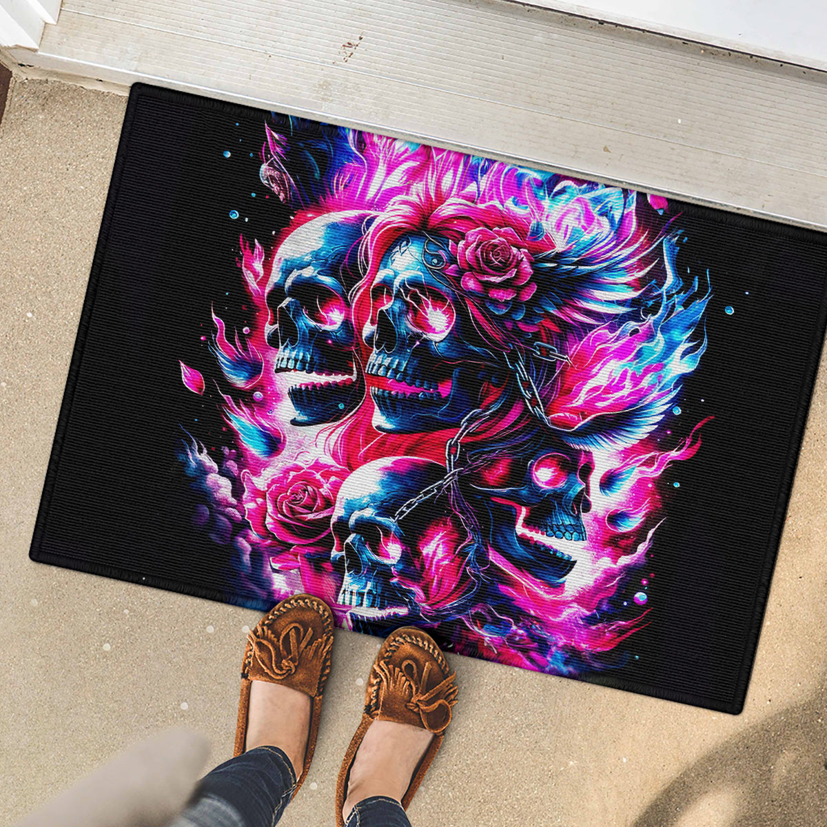Flame Skull Rubber Doormat The Good Girl In Me Got Tired Of The Bullshit - Wonder Print Shop