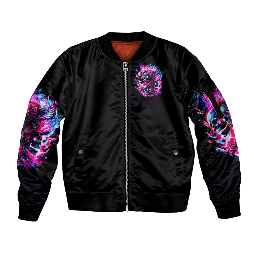 Flame Skull Sleeve Zip Bomber Jacket The Good Girl In Me Got Tired Of The Bullshit - Wonder Print Shop