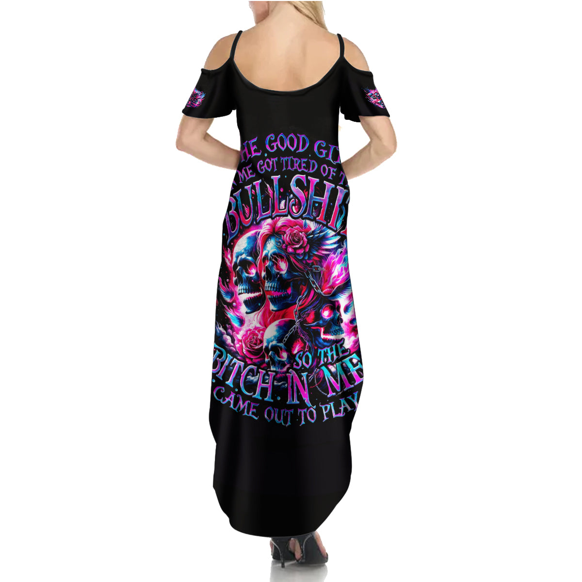 Flame Skull Summer Maxi Dress The Good Girl In Me Got Tired Of The Bullshit - Wonder Print Shop