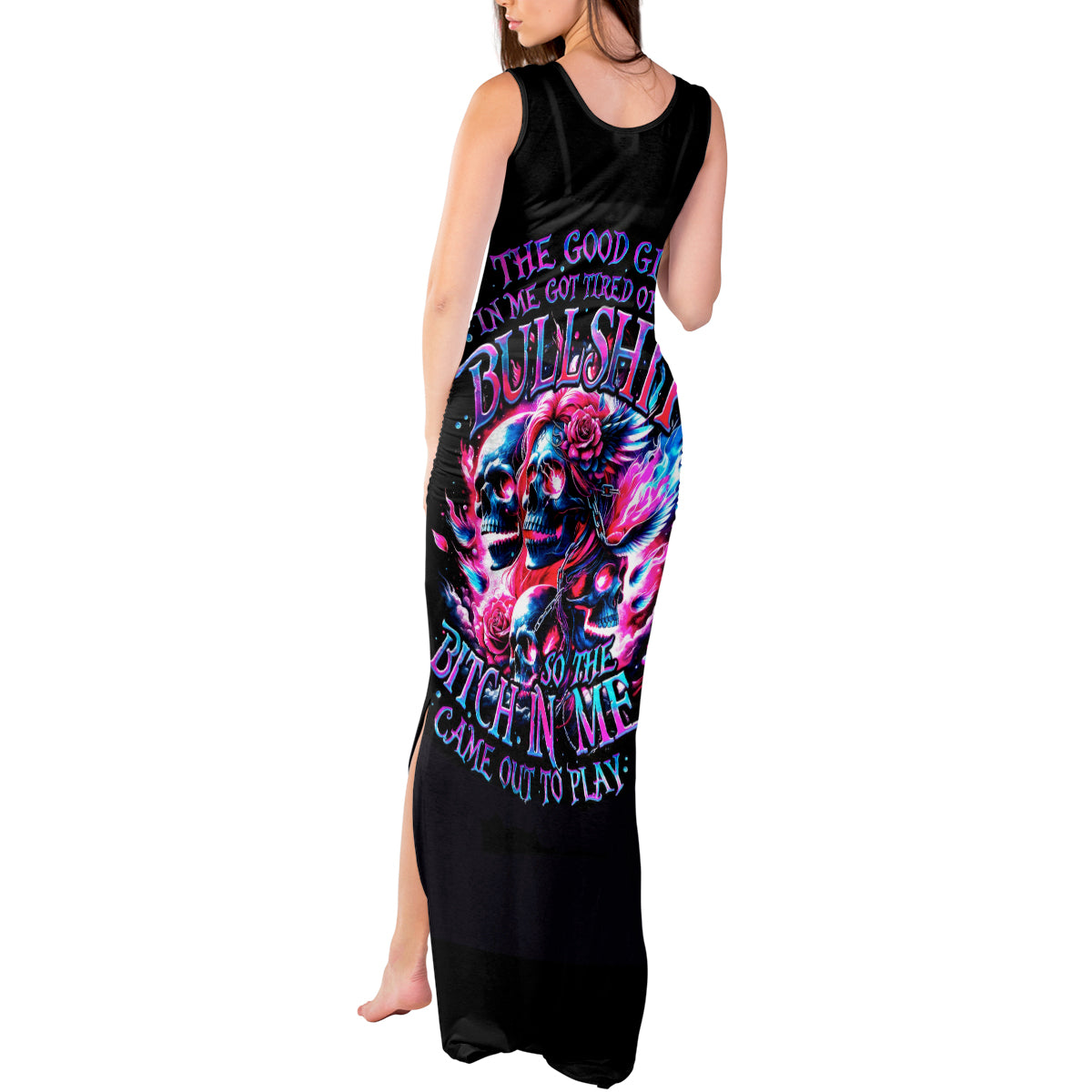 Flame Skull Tank Maxi Dress The Good Girl In Me Got Tired Of The Bullshit - Wonder Print Shop