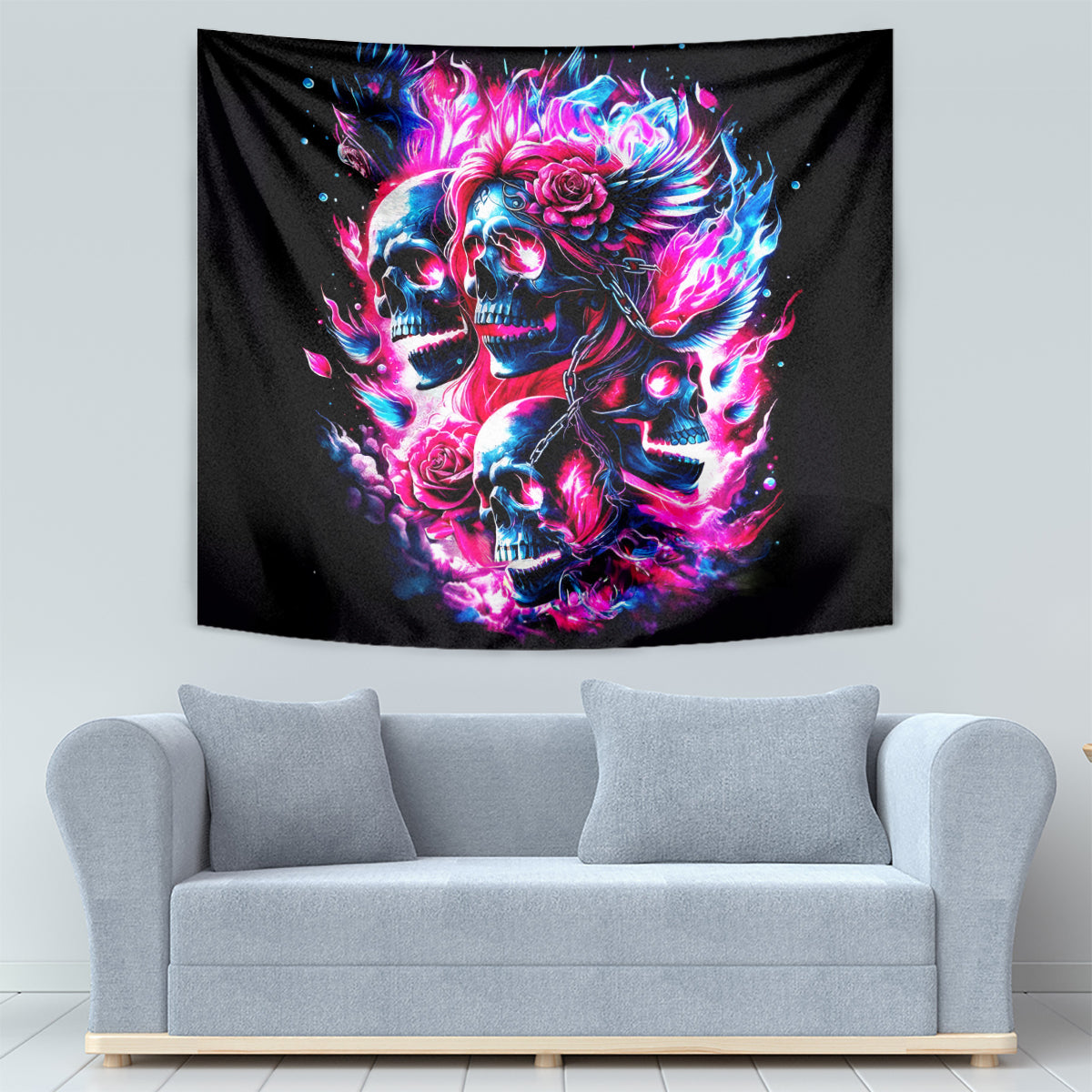 Flame Skull Tapestry The Good Girl In Me Got Tired Of The Bullshit - Wonder Print Shop