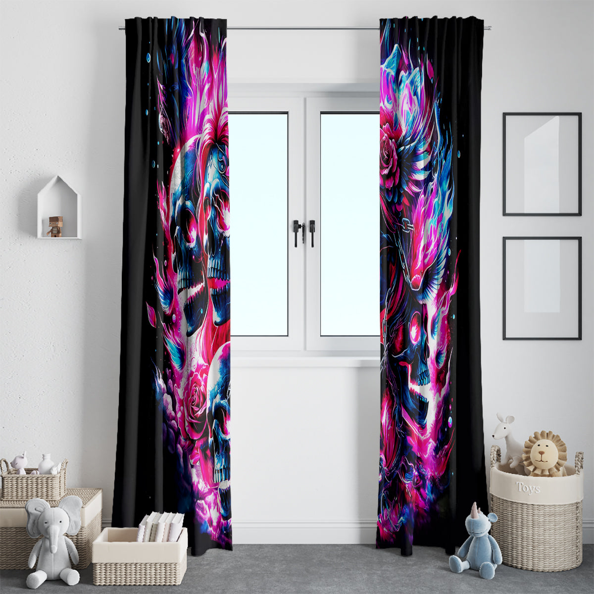 Flame Skull Window Curtain The Good Girl In Me Got Tired Of The Bullshit - Wonder Print Shop