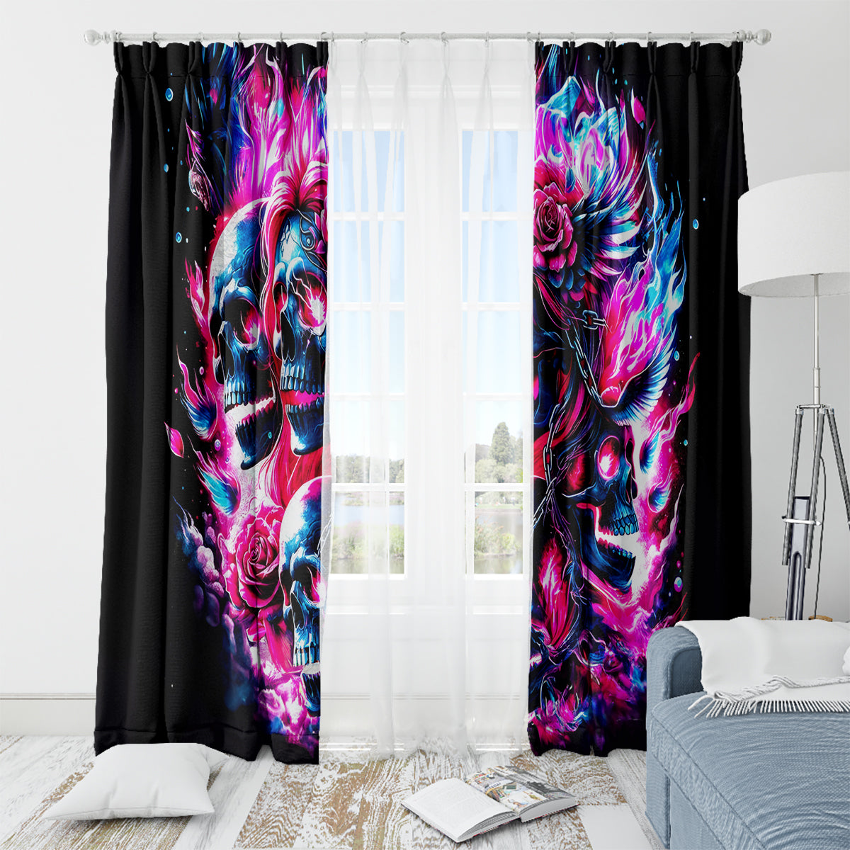 Flame Skull Window Curtain The Good Girl In Me Got Tired Of The Bullshit - Wonder Print Shop