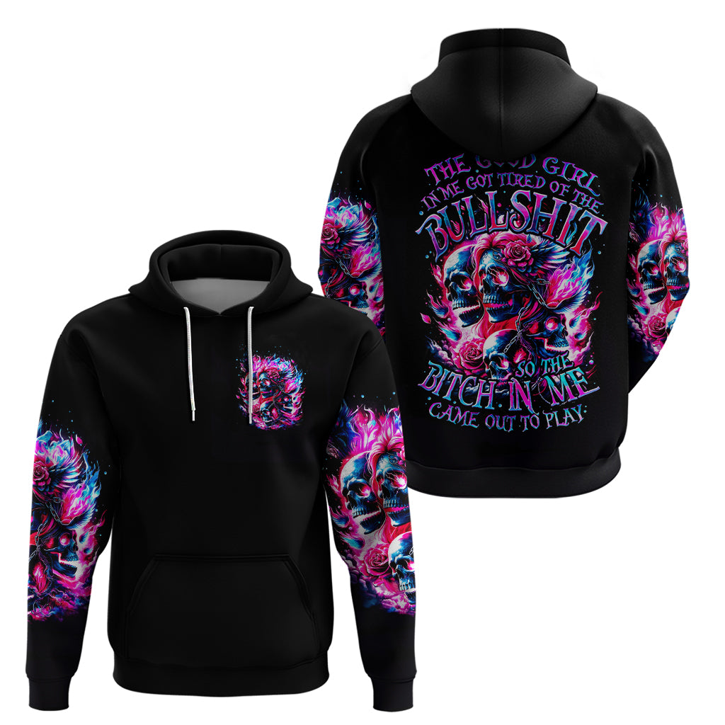 Flame Skull Zip Hoodie The Good Girl In Me Got Tired Of The Bullshit - Wonder Print Shop
