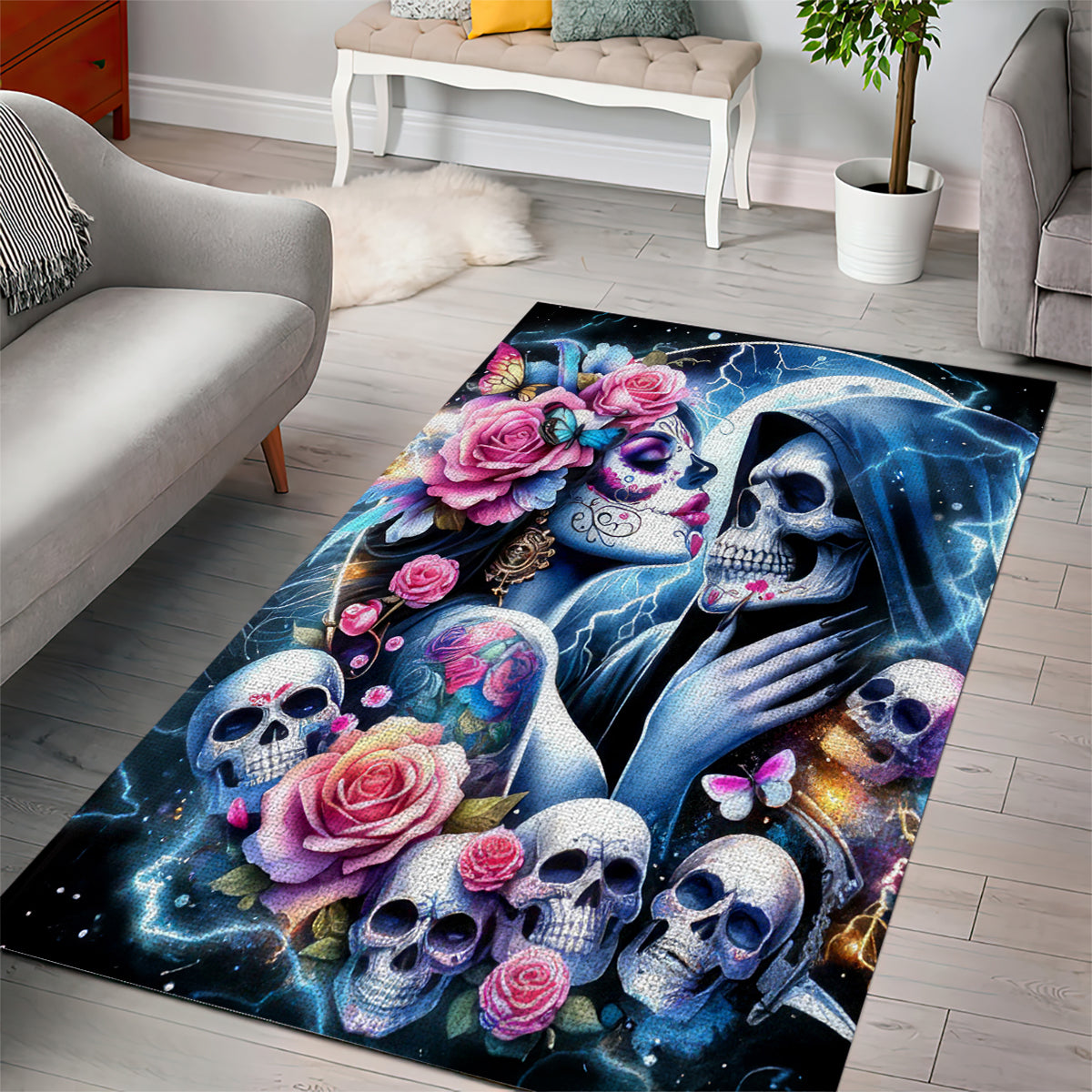 Couple Skull Area Rug From Our Firse Kiss - Wonder Print Shop