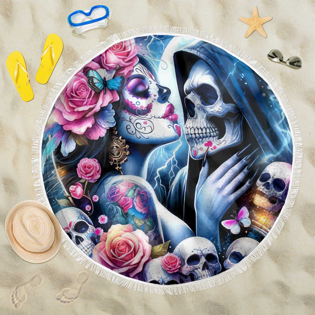 Couple Skull Beach Blanket From Our Firse Kiss - Wonder Print Shop