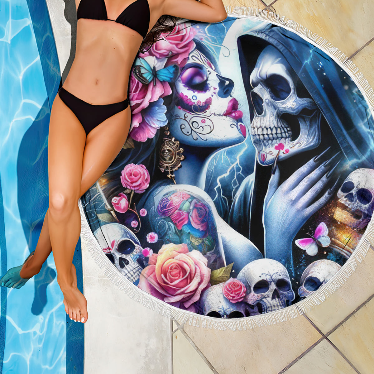 Couple Skull Beach Blanket From Our Firse Kiss - Wonder Print Shop