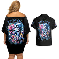 Couple Skull Couples Matching Off Shoulder Short Dress and Hawaiian Shirt From Our Firse Kiss - Wonder Print Shop