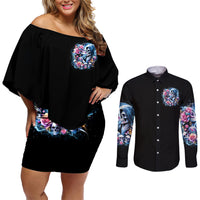 Couple Skull Couples Matching Off Shoulder Short Dress and Long Sleeve Button Shirt From Our Firse Kiss - Wonder Print Shop