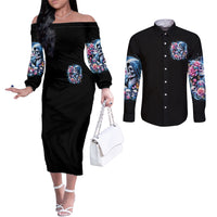 Couple Skull Couples Matching Off The Shoulder Long Sleeve Dress and Long Sleeve Button Shirt From Our Firse Kiss