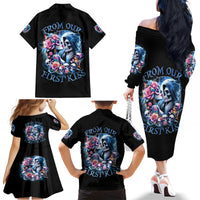 Couple Skull Family Matching Off Shoulder Long Sleeve Dress and Hawaiian Shirt From Our Firse Kiss - Wonder Print Shop