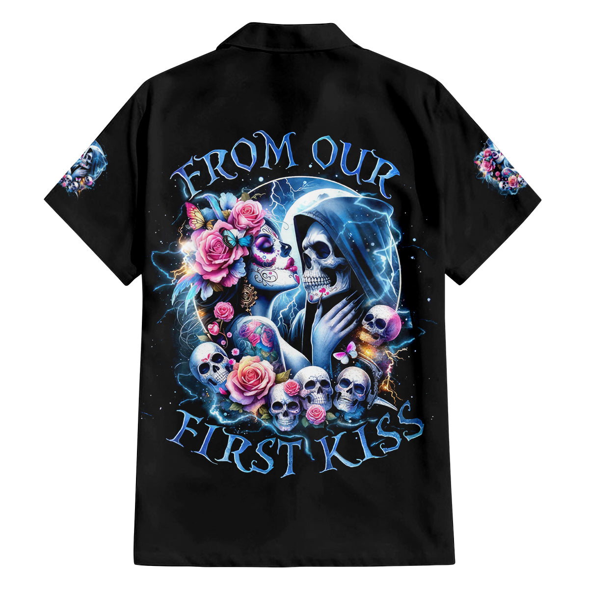 Couple Skull Family Matching Off Shoulder Short Dress and Hawaiian Shirt From Our Firse Kiss - Wonder Print Shop