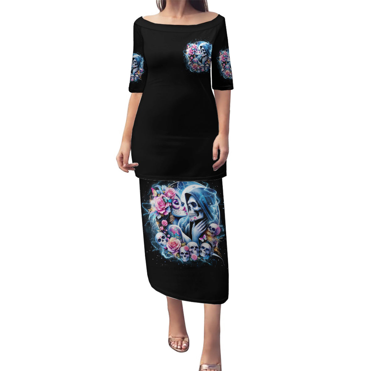 Couple Skull Family Matching Puletasi and Hawaiian Shirt From Our Firse Kiss - Wonder Print Shop