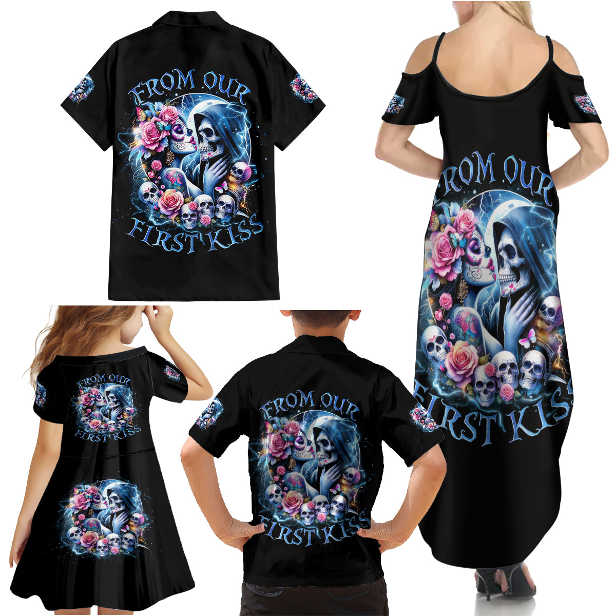 Couple Skull Family Matching Summer Maxi Dress and Hawaiian Shirt From Our Firse Kiss - Wonder Print Shop