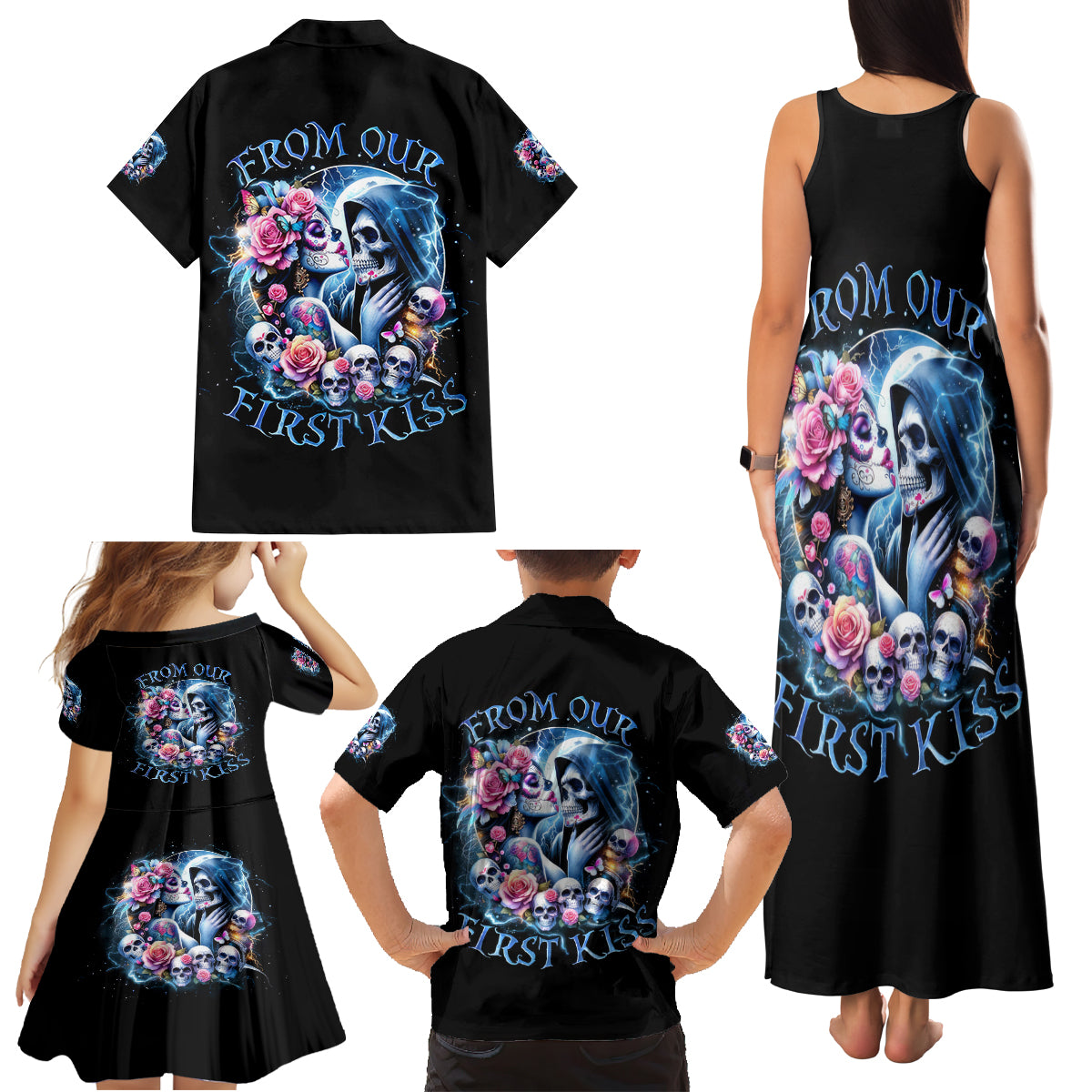 Couple Skull Family Matching Tank Maxi Dress and Hawaiian Shirt From Our Firse Kiss - Wonder Print Shop