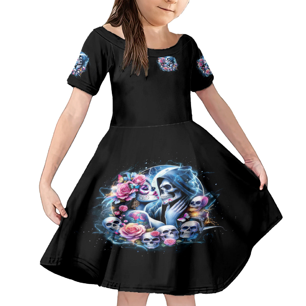 Couple Skull Kid Short Sleeve Dress From Our Firse Kiss - Wonder Print Shop