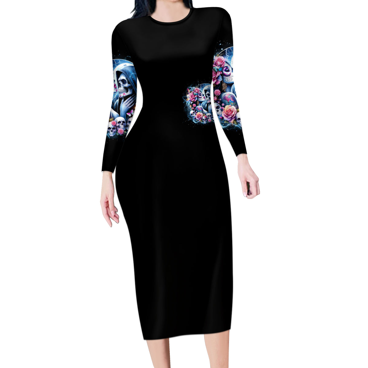 Couple Skull Long Sleeve Bodycon Dress From Our Firse Kiss - Wonder Print Shop