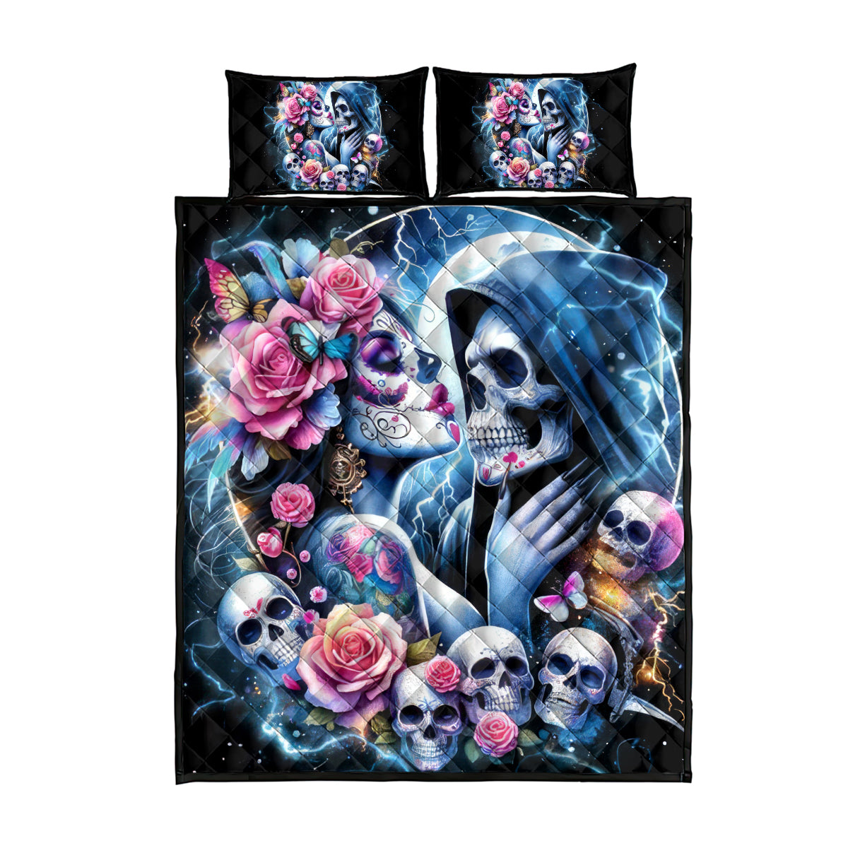Couple Skull Quilt Bed Set From Our Firse Kiss - Wonder Print Shop