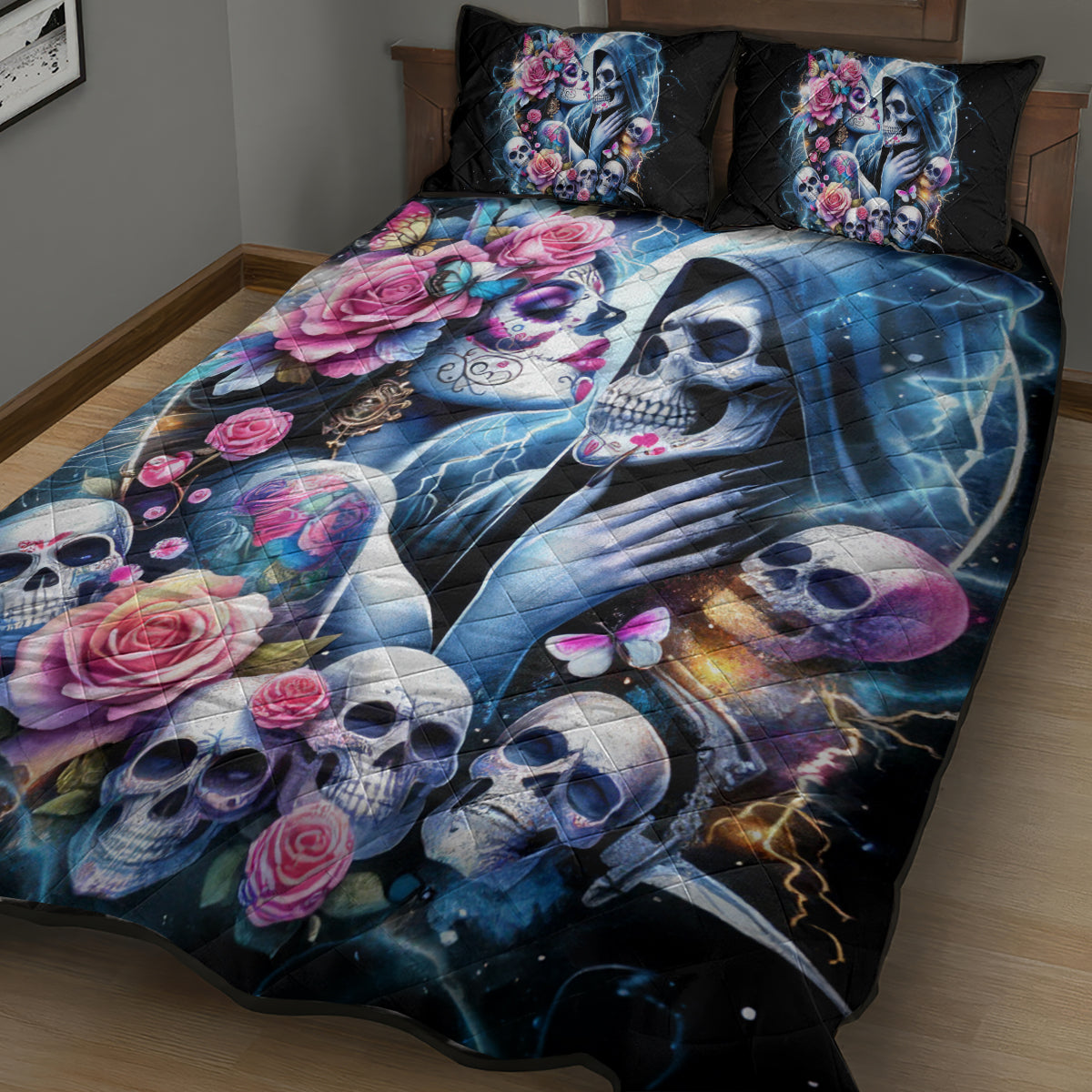 Couple Skull Quilt Bed Set From Our Firse Kiss - Wonder Print Shop