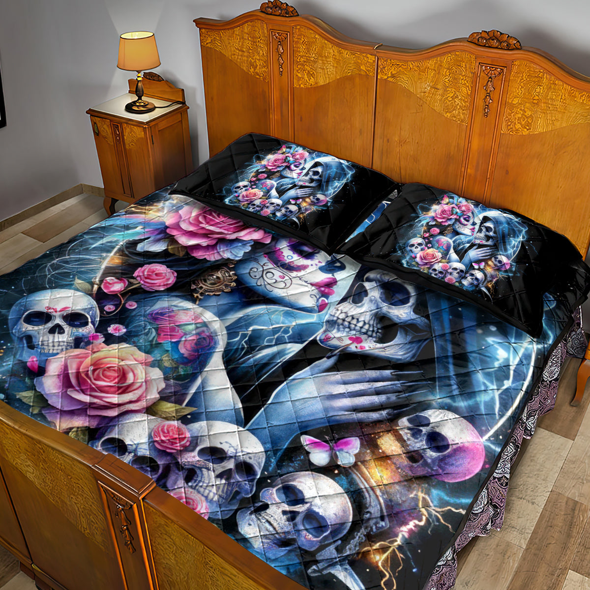Couple Skull Quilt Bed Set From Our Firse Kiss - Wonder Print Shop