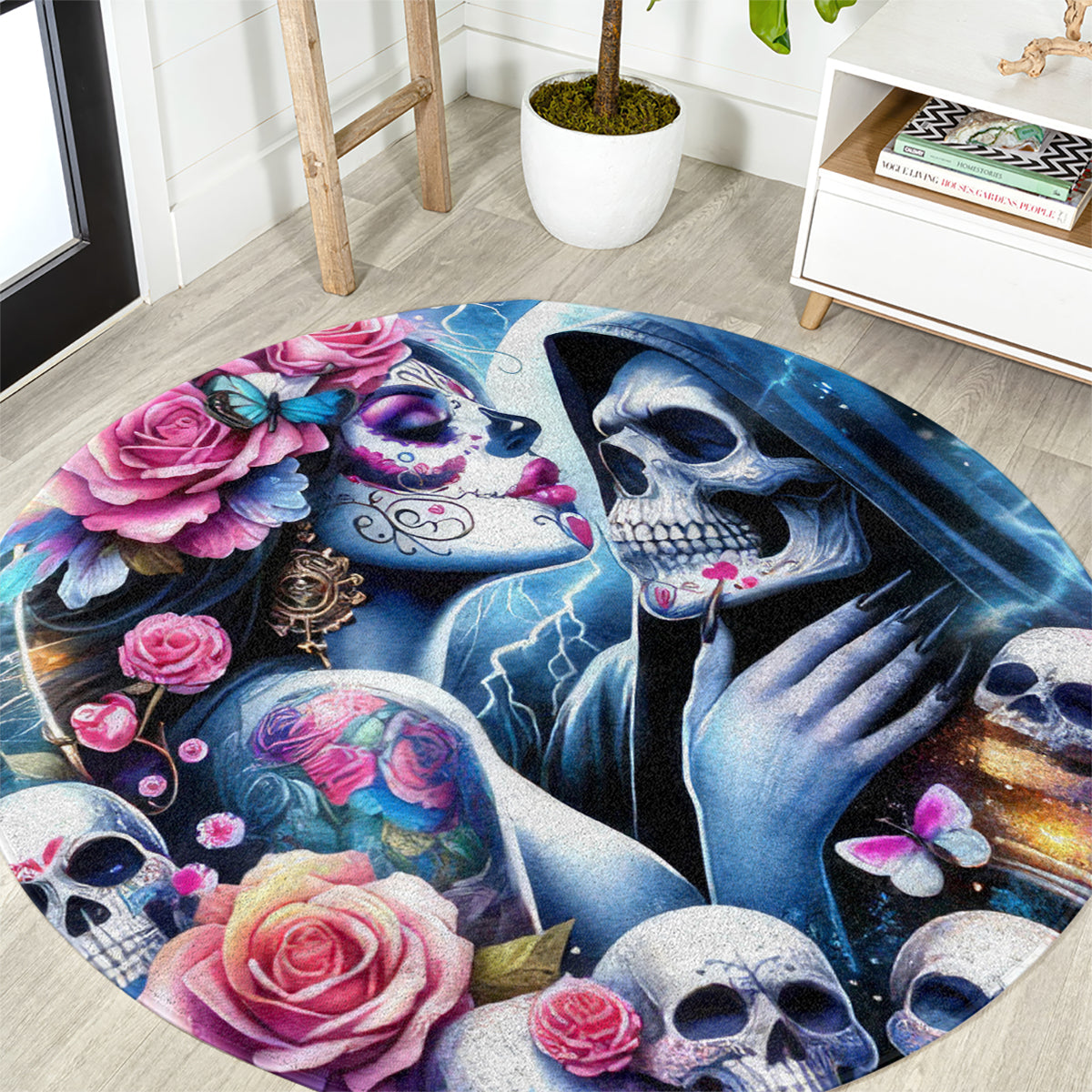Couple Skull Round Carpet From Our Firse Kiss