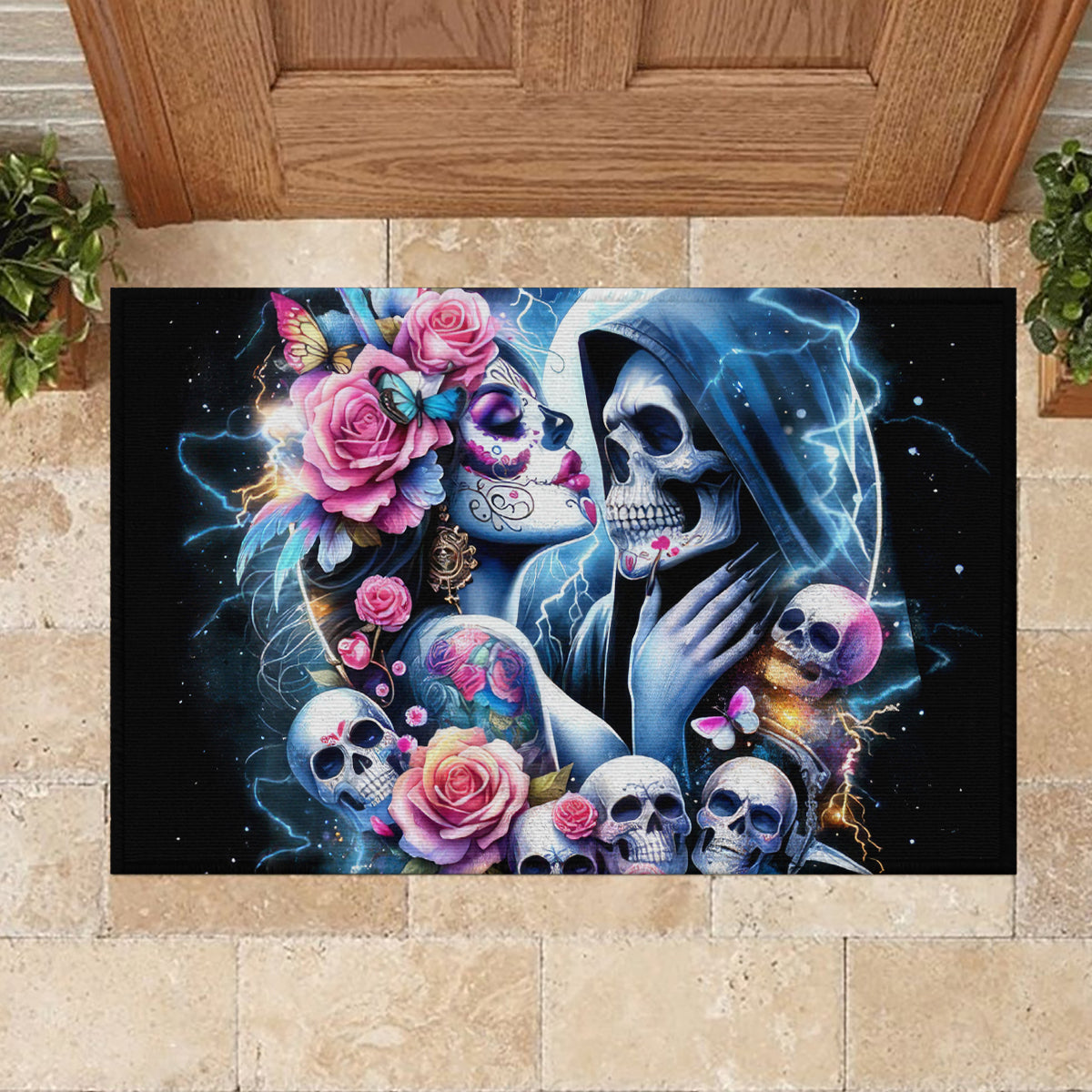 Couple Skull Rubber Doormat From Our Firse Kiss - Wonder Print Shop