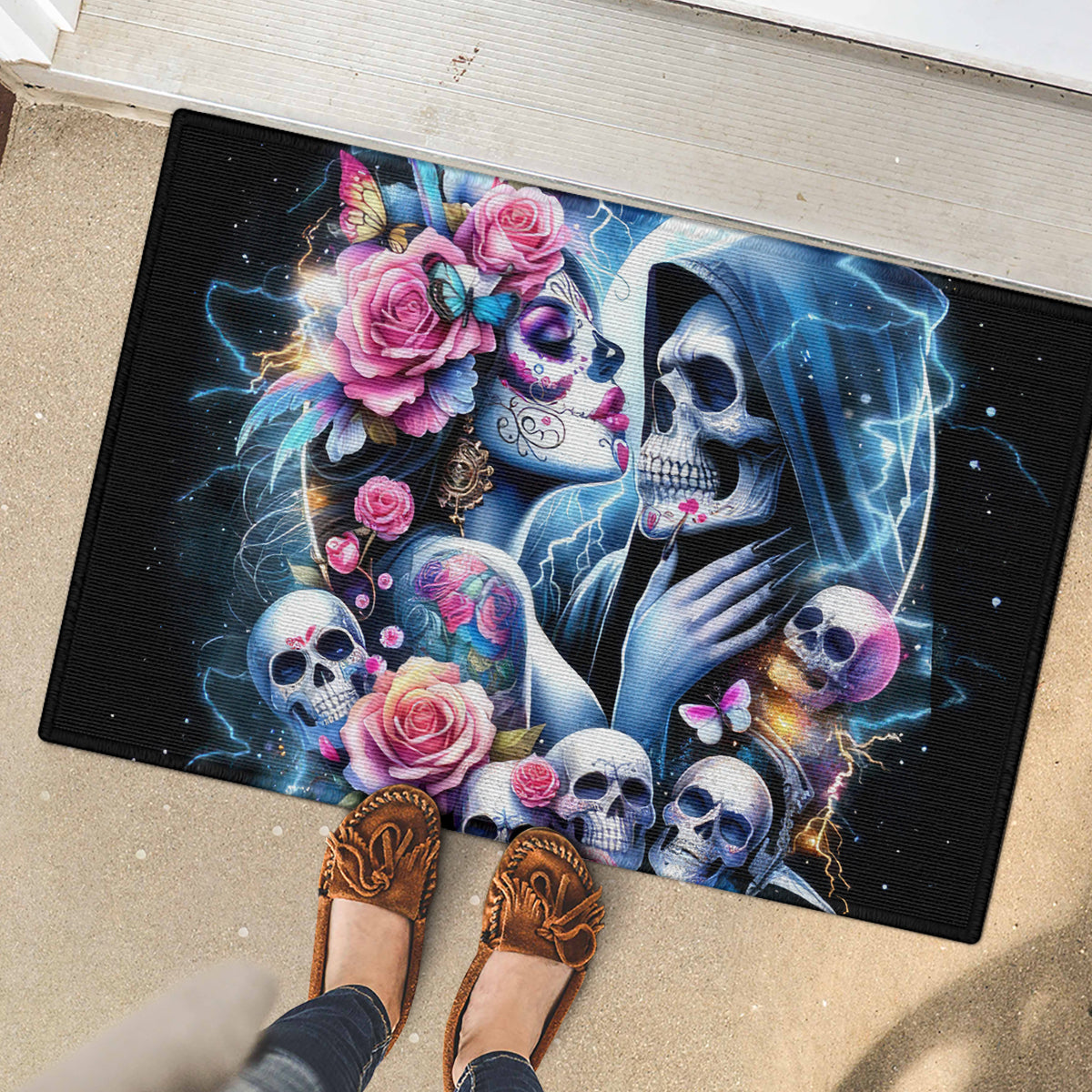 Couple Skull Rubber Doormat From Our Firse Kiss - Wonder Print Shop