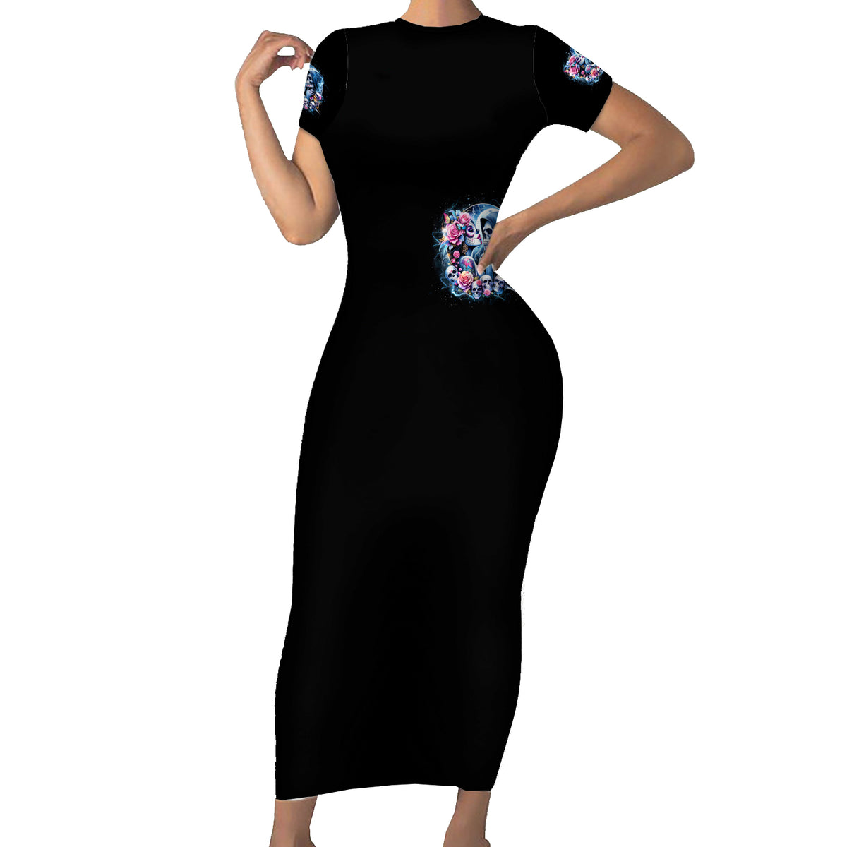 Couple Skull Short Sleeve Bodycon Dress From Our Firse Kiss - Wonder Print Shop