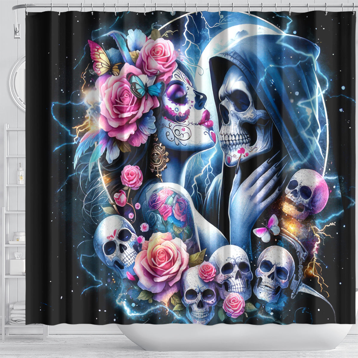 Couple Skull Shower Curtain From Our Firse Kiss