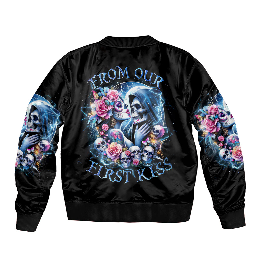 Couple Skull Sleeve Zip Bomber Jacket From Our Firse Kiss - Wonder Print Shop