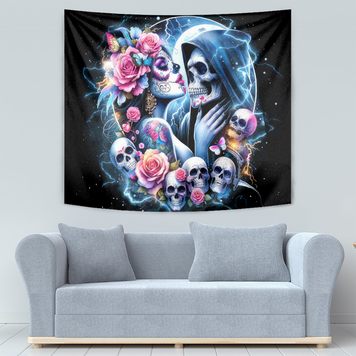 Couple Skull Tapestry From Our Firse Kiss - Wonder Print Shop