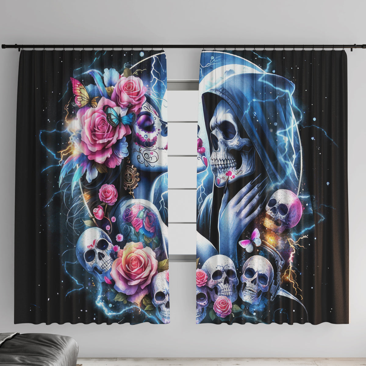 Couple Skull Window Curtain From Our Firse Kiss - Wonder Print Shop