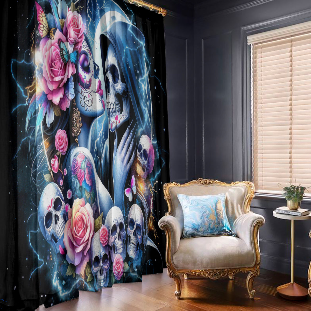 Couple Skull Window Curtain From Our Firse Kiss - Wonder Print Shop