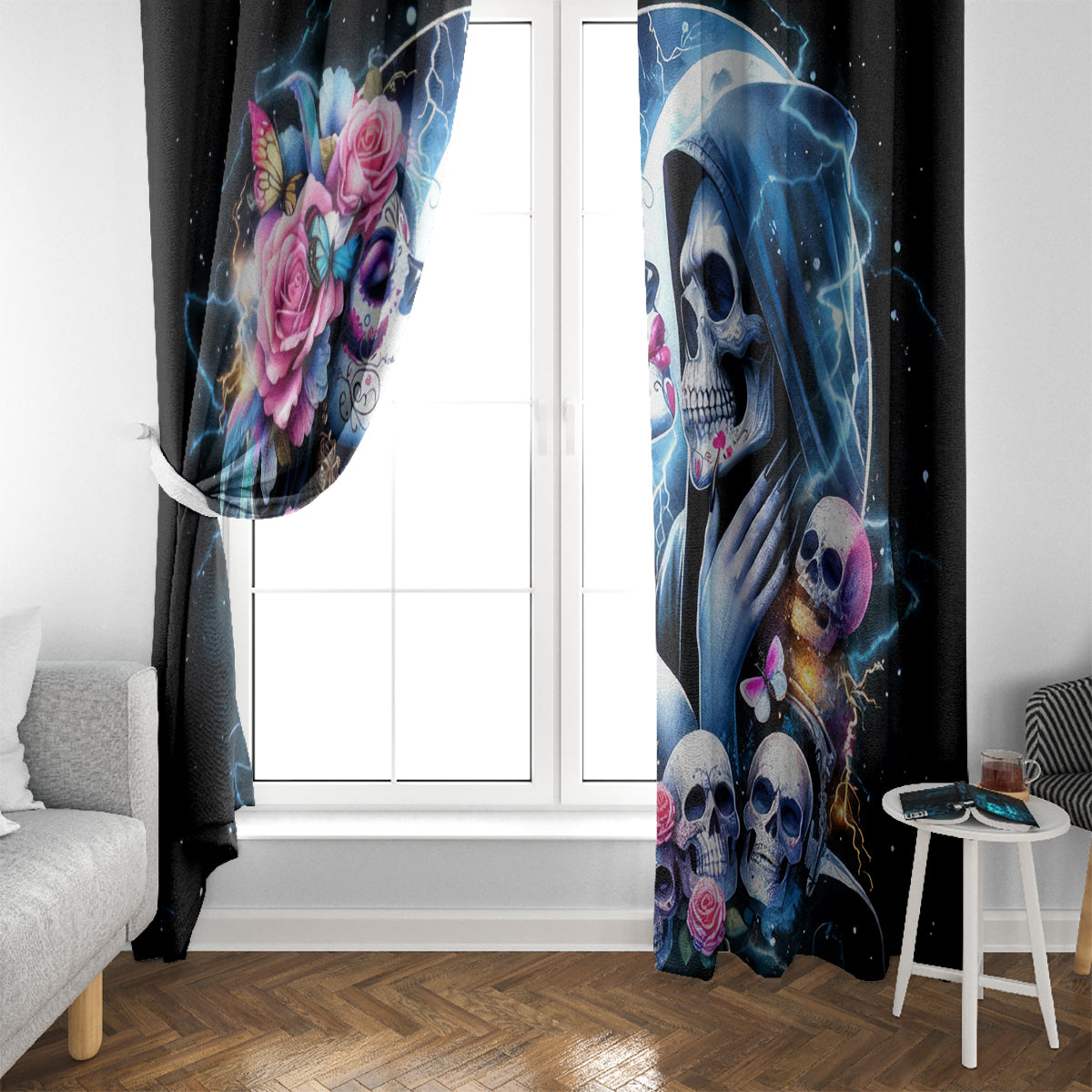 Couple Skull Window Curtain From Our Firse Kiss - Wonder Print Shop
