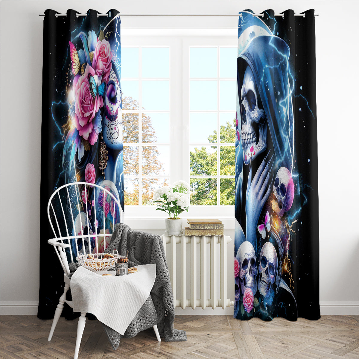 Couple Skull Window Curtain From Our Firse Kiss - Wonder Print Shop