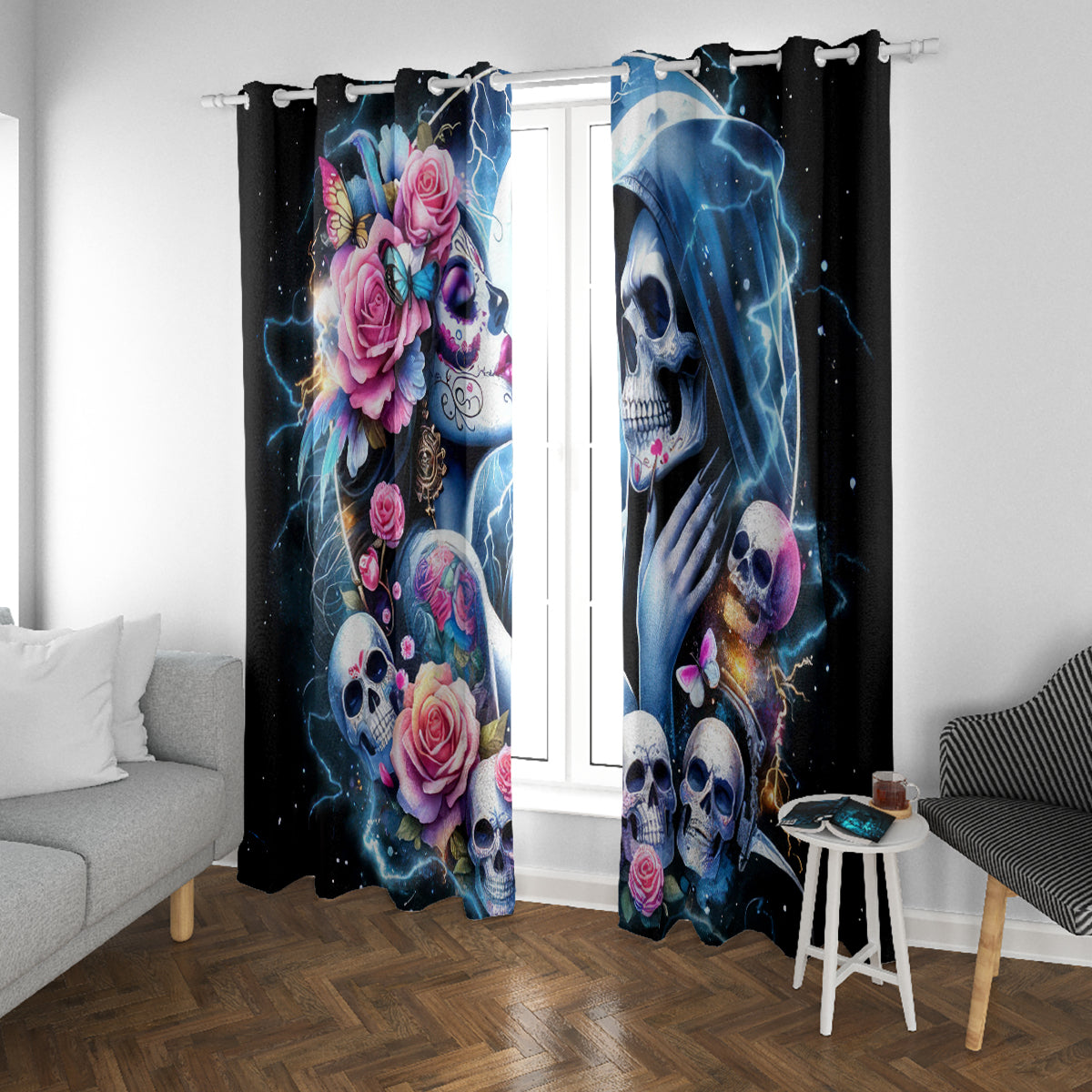 Couple Skull Window Curtain From Our Firse Kiss - Wonder Print Shop