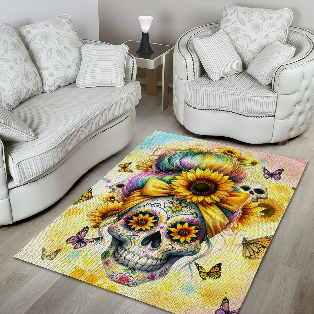 Sunflower Skull Area Rug She Is Sunshine Mixed With A Little Hurricane - Wonder Print Shop