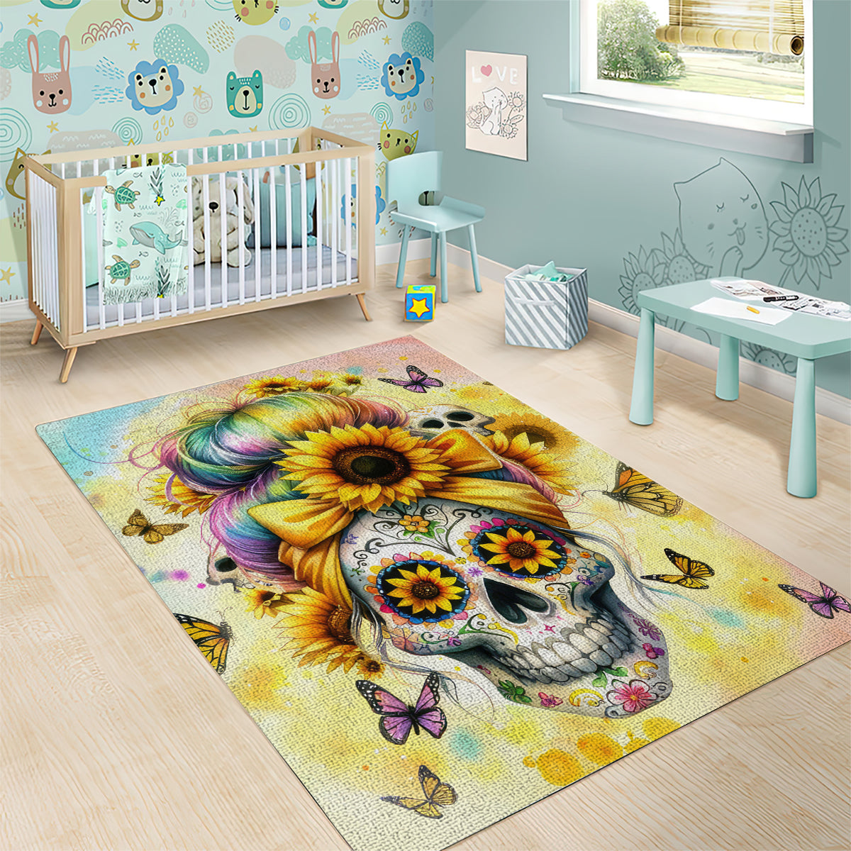 Sunflower Skull Area Rug She Is Sunshine Mixed With A Little Hurricane - Wonder Print Shop