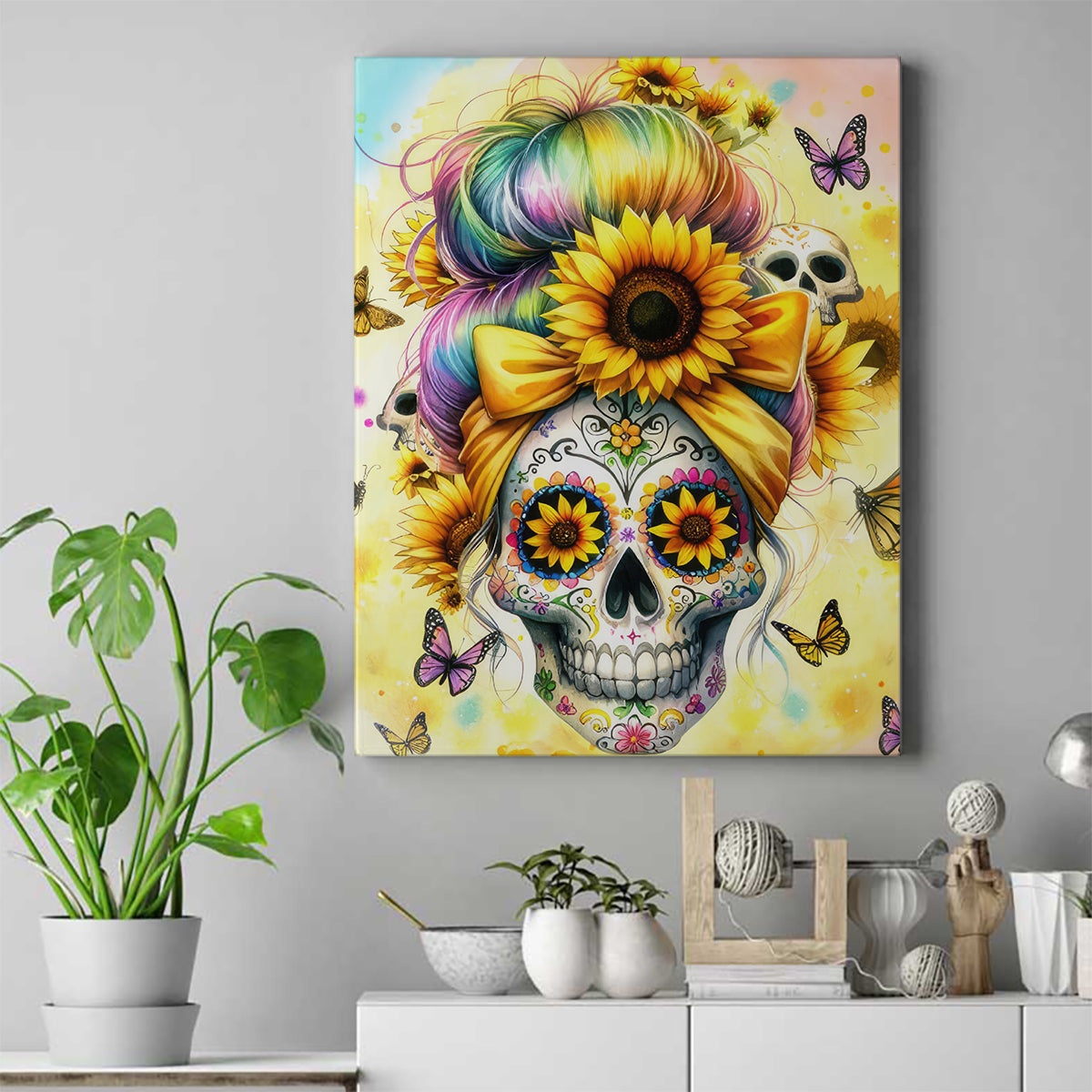 Sunflower Skull Canvas Wall Art She Is Sunshine Mixed With A Little Hurricane - Wonder Print Shop