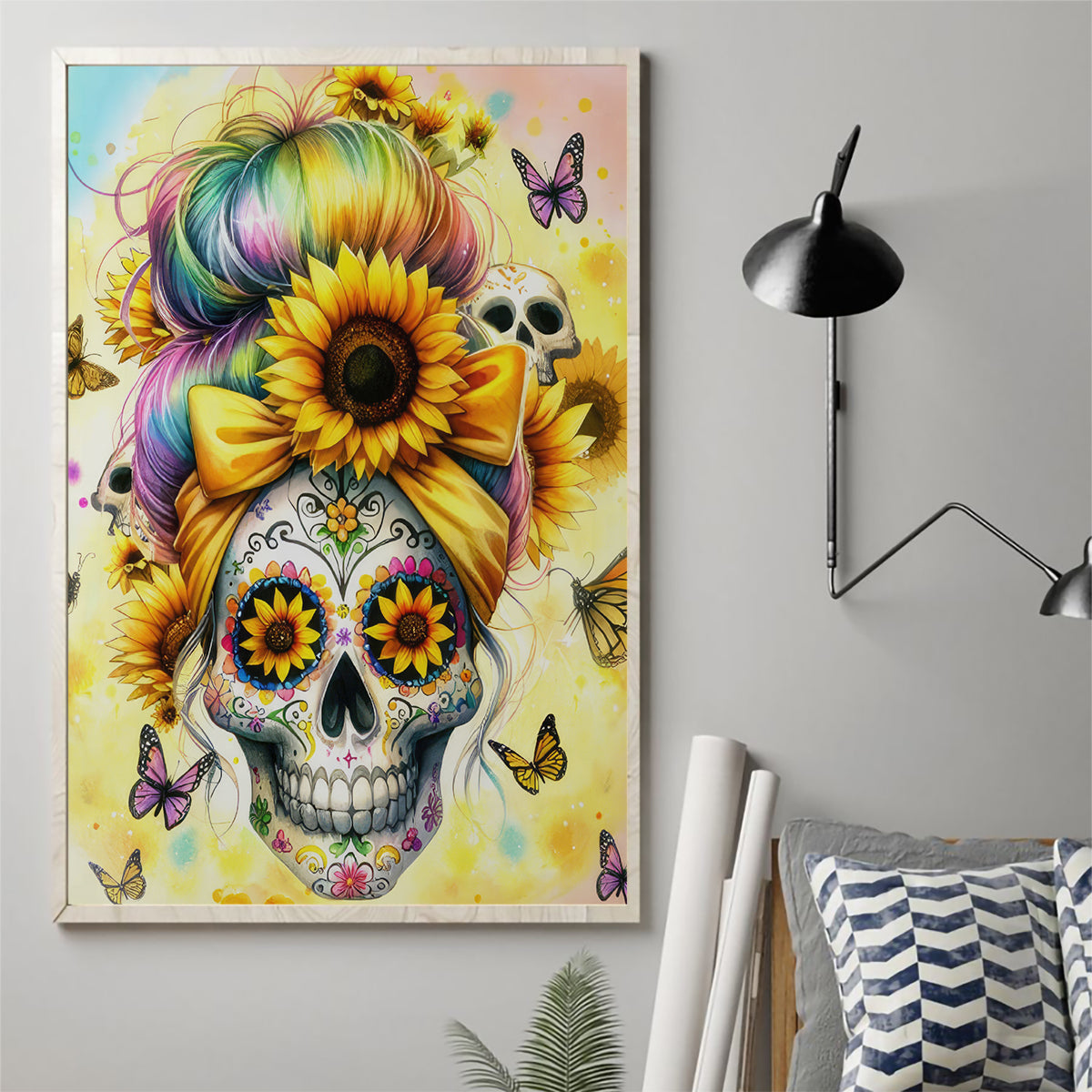 Sunflower Skull Canvas Wall Art She Is Sunshine Mixed With A Little Hurricane - Wonder Print Shop