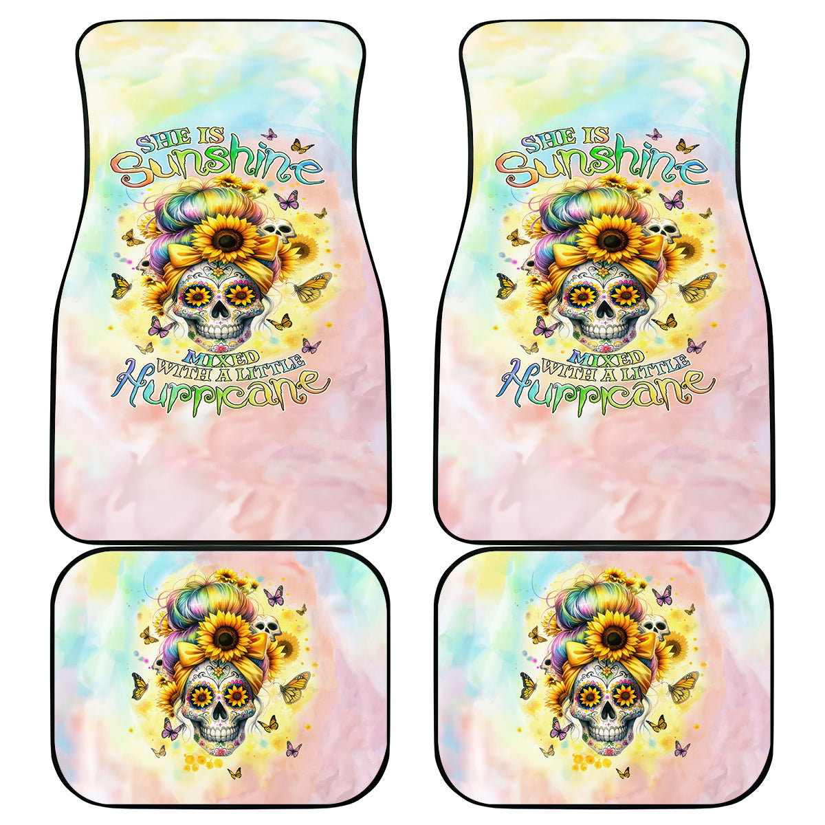 Sunflower Skull Car Mats She Is Sunshine Mixed With A Little Hurricane - Wonder Print Shop
