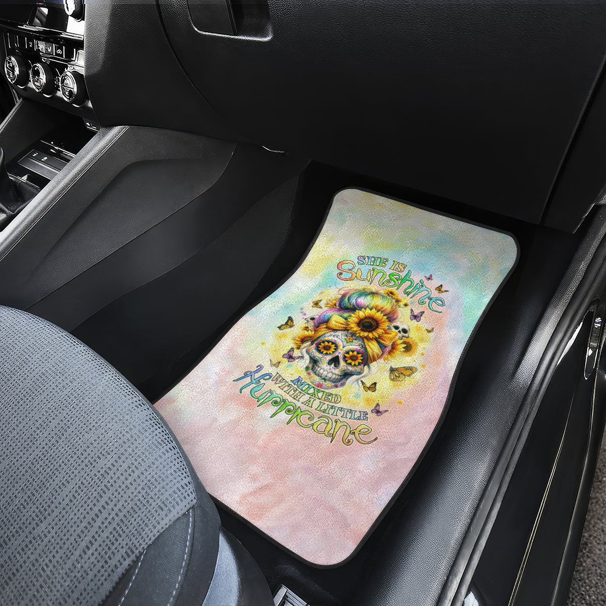 Sunflower Skull Car Mats She Is Sunshine Mixed With A Little Hurricane - Wonder Print Shop