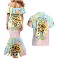 Sunflower Skull Couples Matching Mermaid Dress and Hawaiian Shirt She Is Sunshine Mixed With A Little Hurricane - Wonder Print Shop