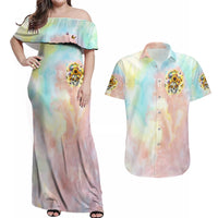 Sunflower Skull Couples Matching Off Shoulder Maxi Dress and Hawaiian Shirt She Is Sunshine Mixed With A Little Hurricane - Wonder Print Shop