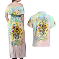Sunflower Skull Couples Matching Off Shoulder Maxi Dress and Hawaiian Shirt She Is Sunshine Mixed With A Little Hurricane - Wonder Print Shop