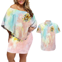 Sunflower Skull Couples Matching Off Shoulder Short Dress and Hawaiian Shirt She Is Sunshine Mixed With A Little Hurricane - Wonder Print Shop