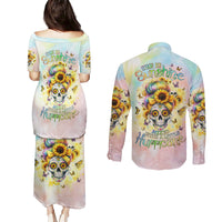 Sunflower Skull Couples Matching Puletasi and Long Sleeve Button Shirt She Is Sunshine Mixed With A Little Hurricane - Wonder Print Shop