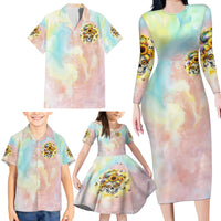 Sunflower Skull Family Matching Long Sleeve Bodycon Dress and Hawaiian Shirt She Is Sunshine Mixed With A Little Hurricane - Wonder Print Shop