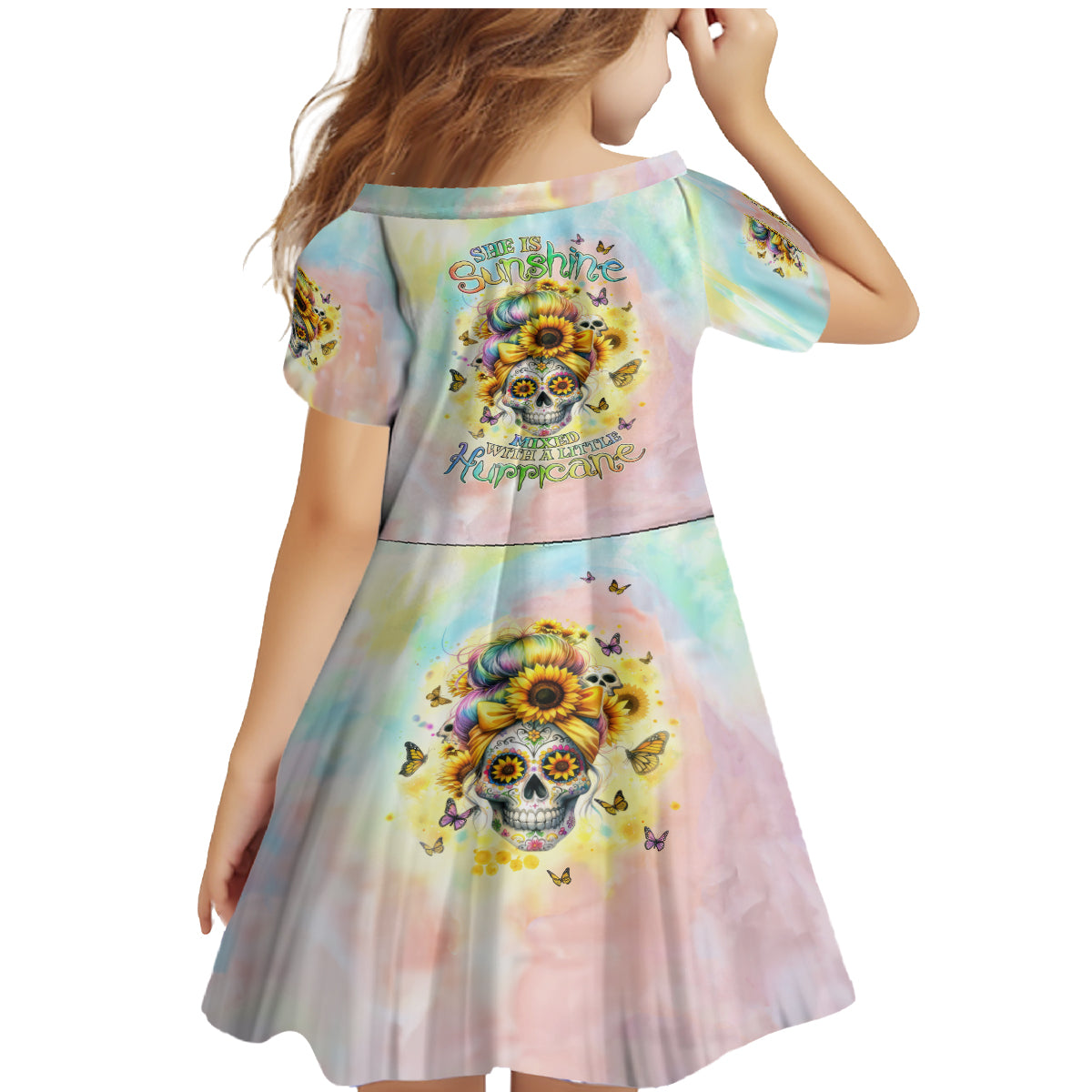 Sunflower Skull Family Matching Mermaid Dress and Hawaiian Shirt She Is Sunshine Mixed With A Little Hurricane - Wonder Print Shop