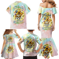 Sunflower Skull Family Matching Mermaid Dress and Hawaiian Shirt She Is Sunshine Mixed With A Little Hurricane - Wonder Print Shop